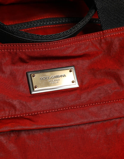 Red Nylon Calfskin Hand Shoulder Duffel Bag