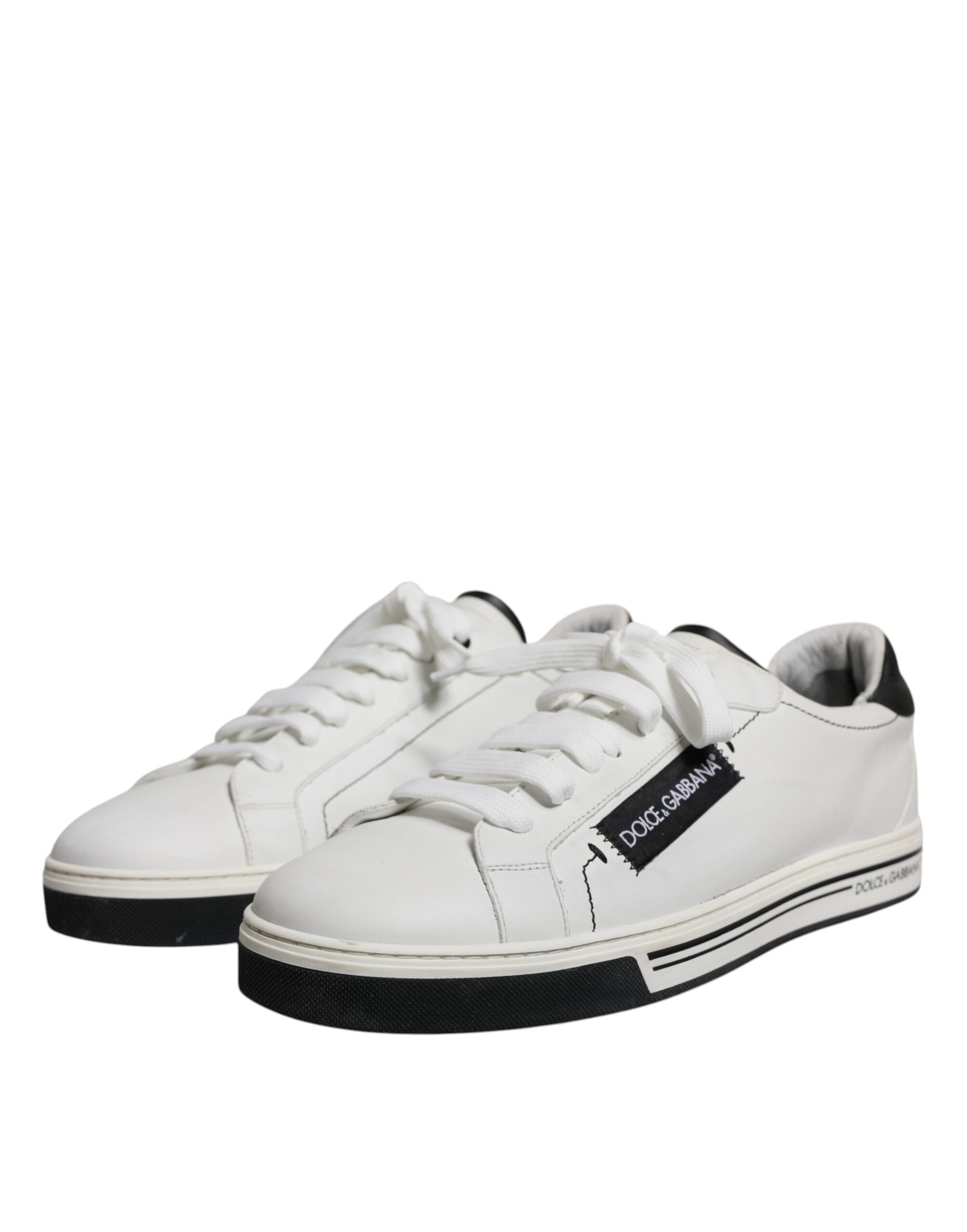 White Black Leather Logo Low Top Sneakers Shoes