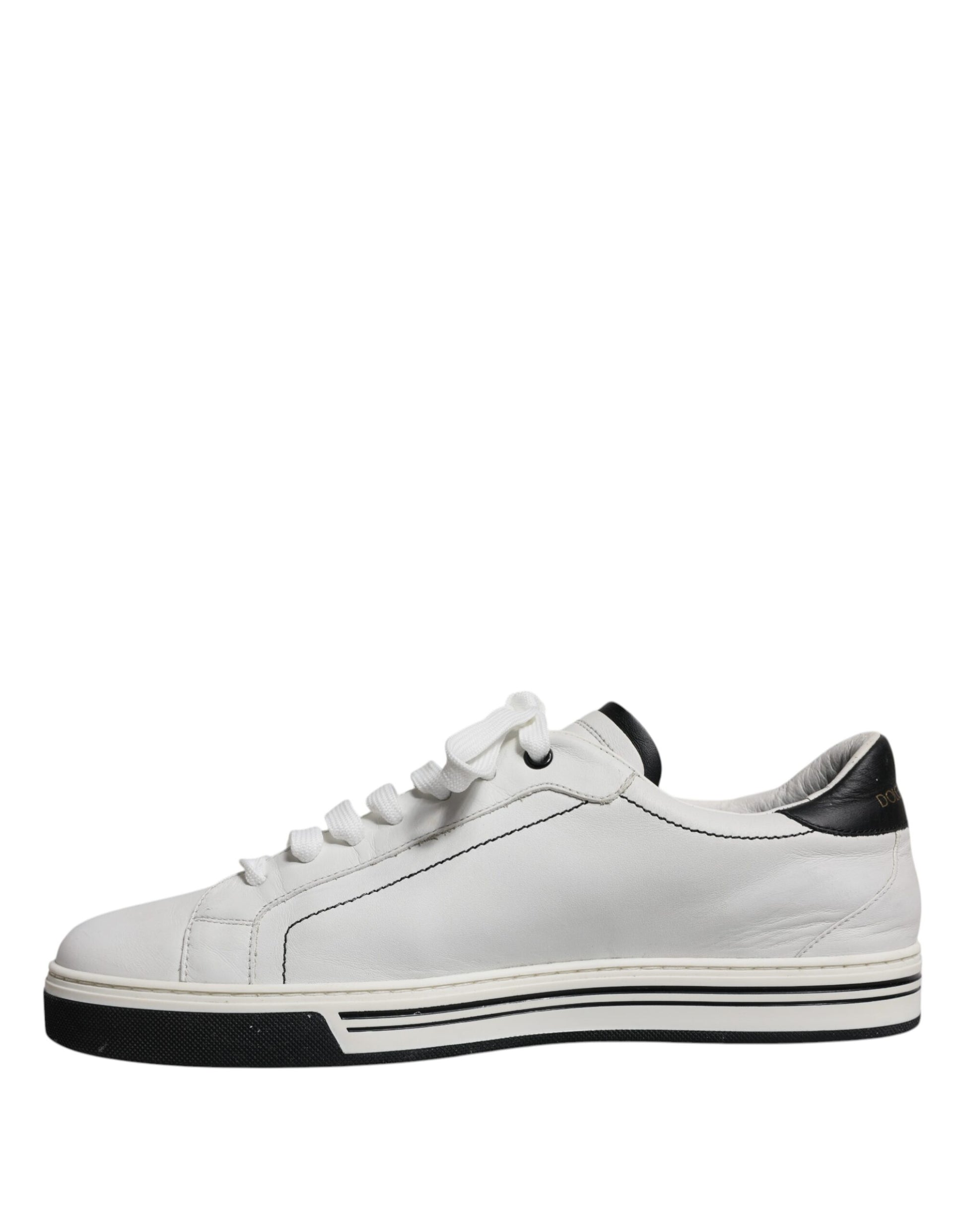 White Black Leather Logo Low Top Sneakers Shoes