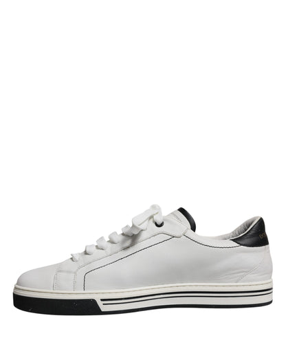 White Black Leather Logo Low Top Sneakers Shoes