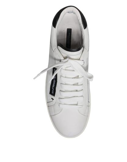 White Black Leather Logo Low Top Sneakers Shoes