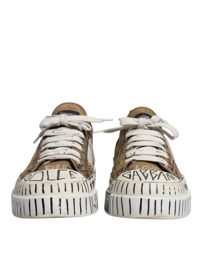 Brown Canvas Low Top Logo Print Sneakers Shoes