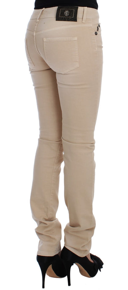 Beige Cotton Stretch Slim Fit Jeans