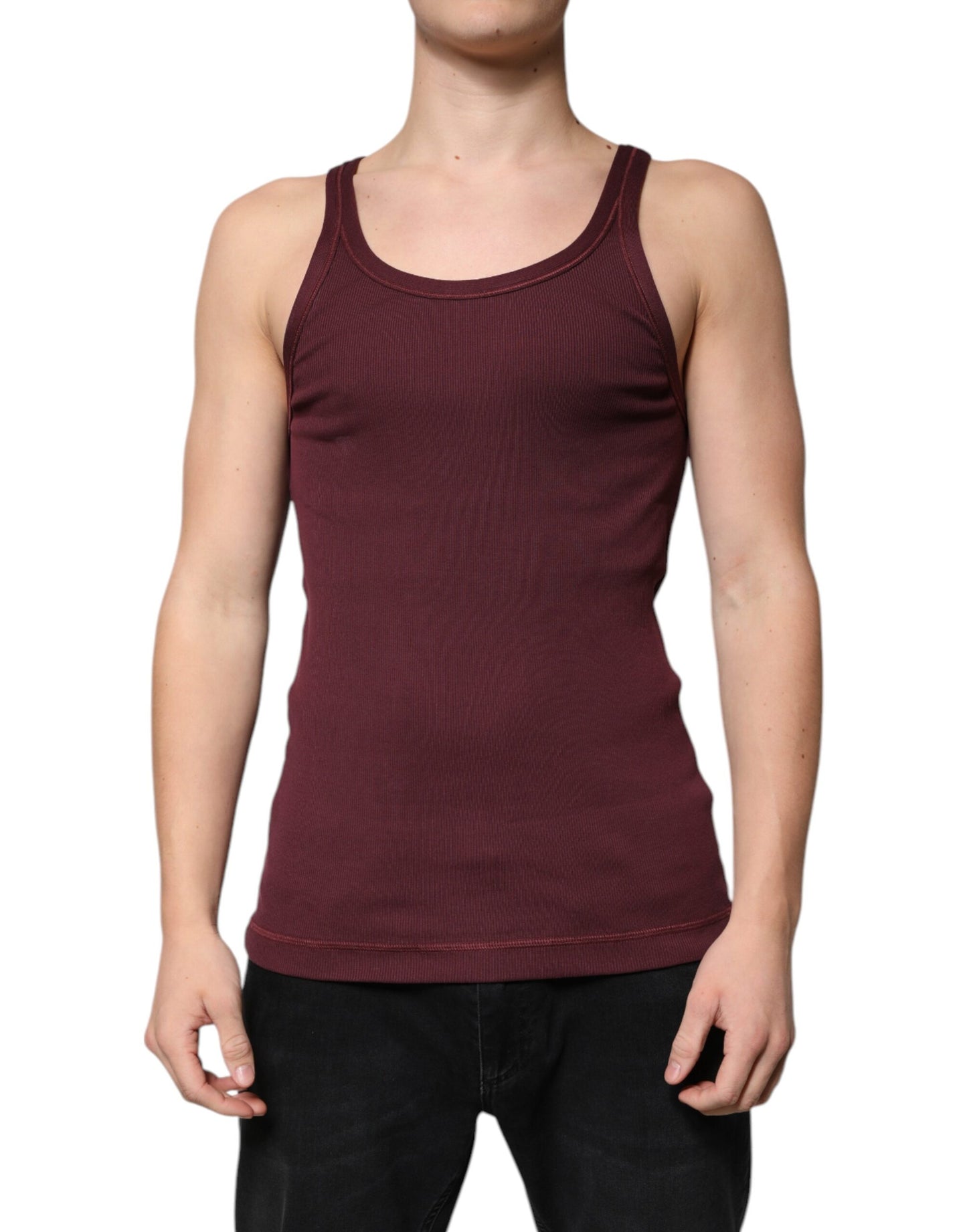 Maroon Cotton Sleeveless Round Neck Tank T-shirt