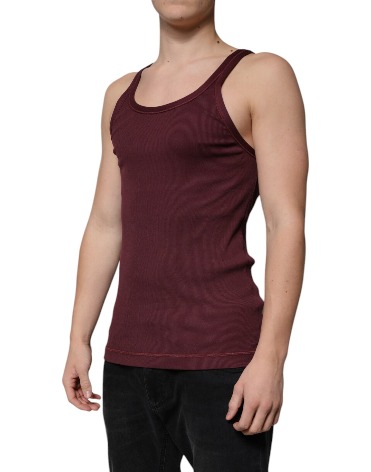 Maroon Cotton Sleeveless Round Neck Tank T-shirt