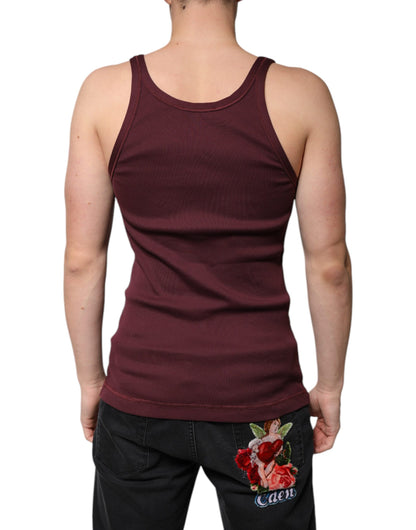 Maroon Cotton Sleeveless Round Neck Tank T-shirt