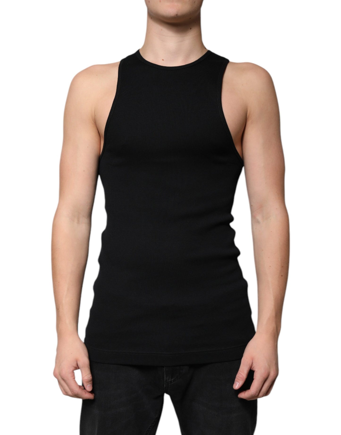 Black Cotton Sleeveless Round Neck Tank T-shirt