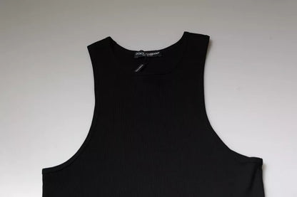 Black Cotton Sleeveless Round Neck Tank T-shirt