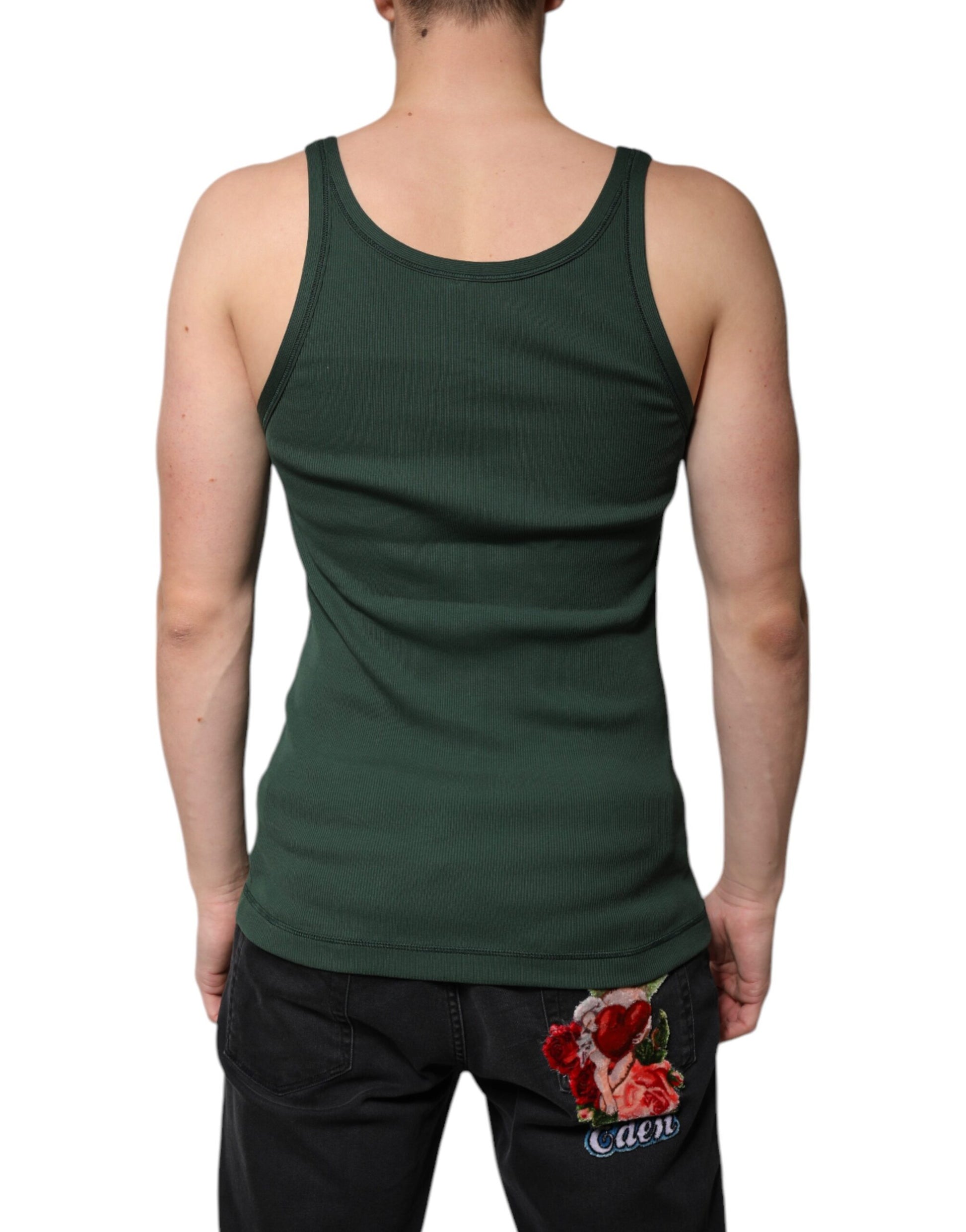 Green Cotton Sleeveless Round Neck Tank T-shirt