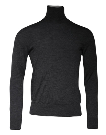 Gray Wool Knit Turtleneck Pullover Sweater