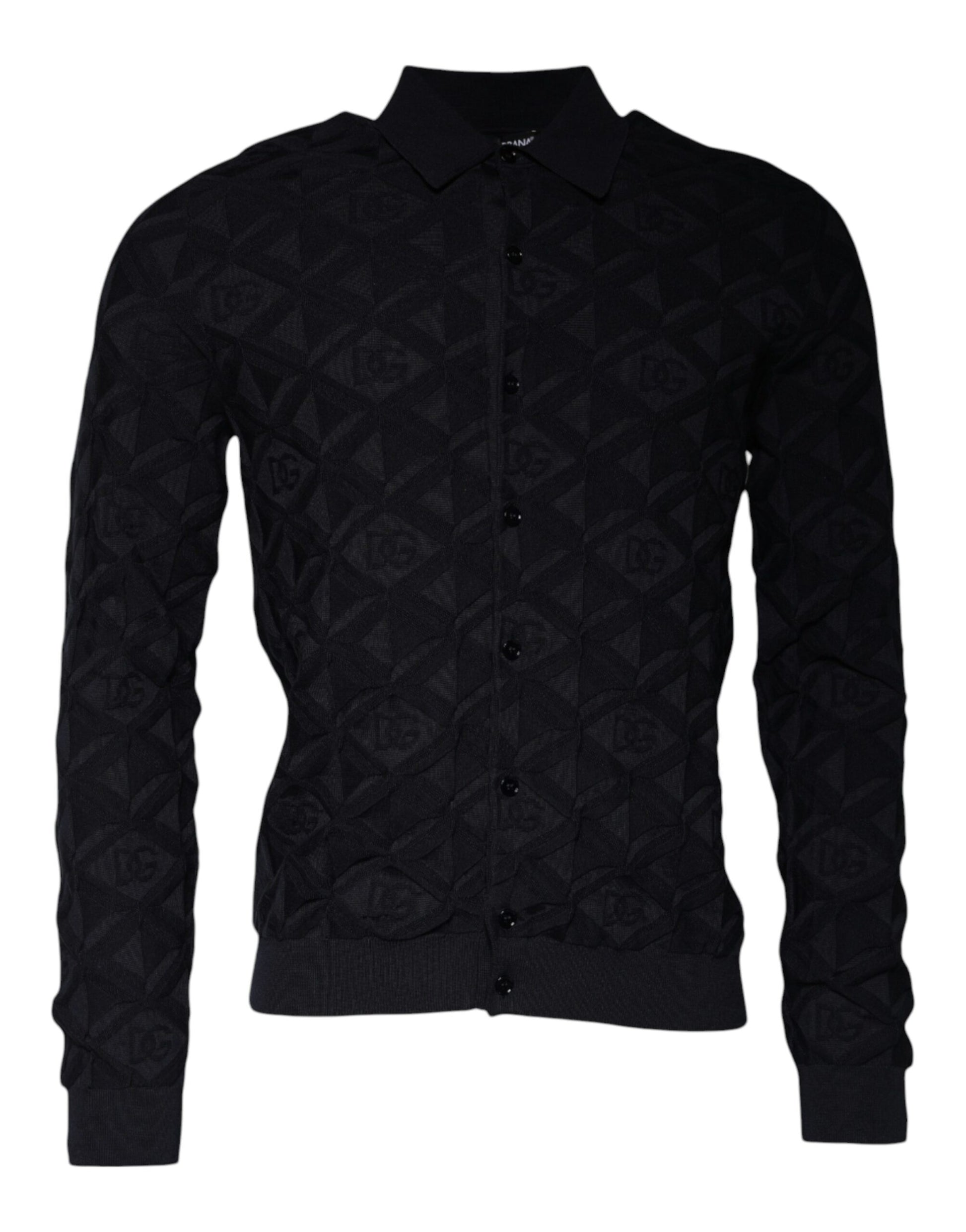 Black Silk Crew Neck Men Cardigan Sweater