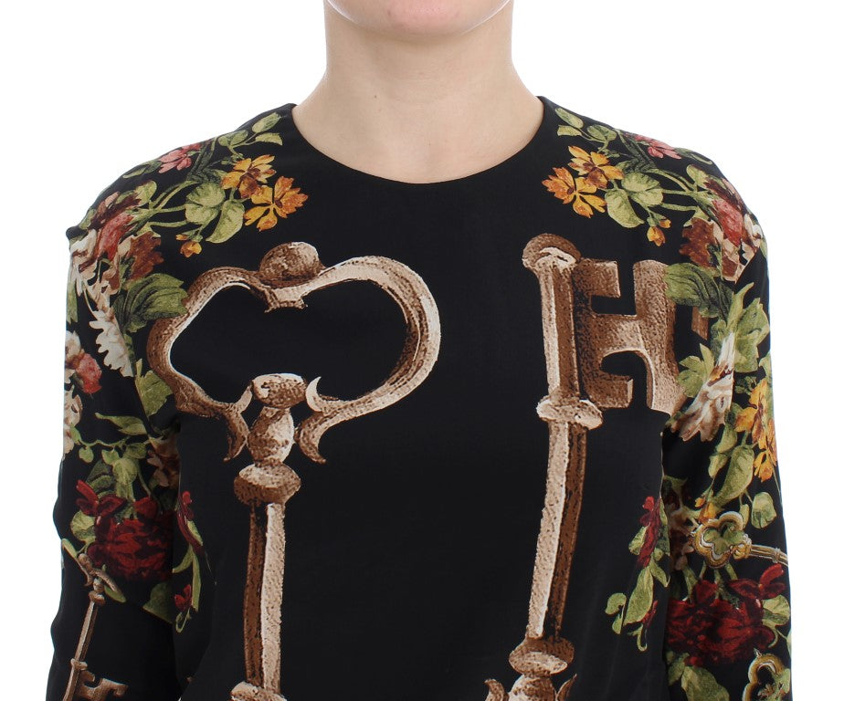 Elegant Medieval Print Silk Blouse