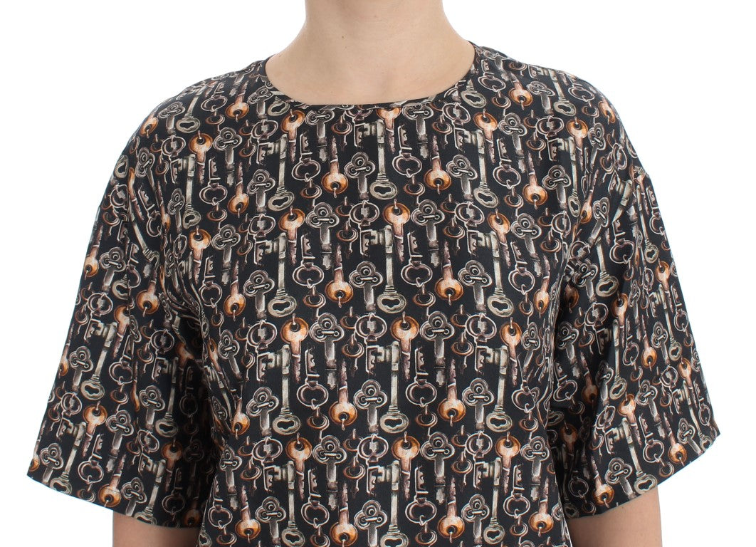 Enchanted Sicily Silk Blouse with Medieval Keys Print