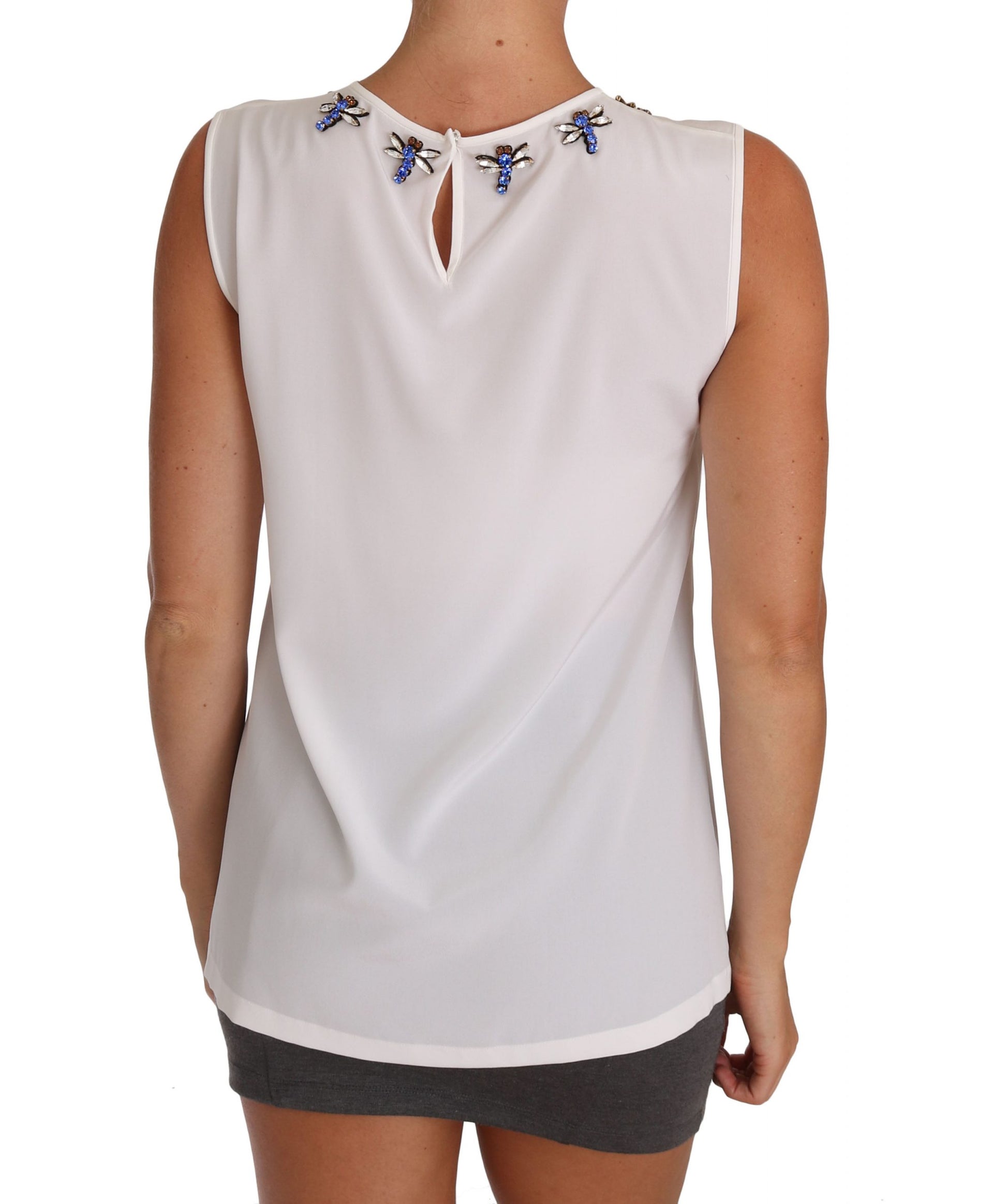 Elegant Embellished Sleeveless Silk Blouse