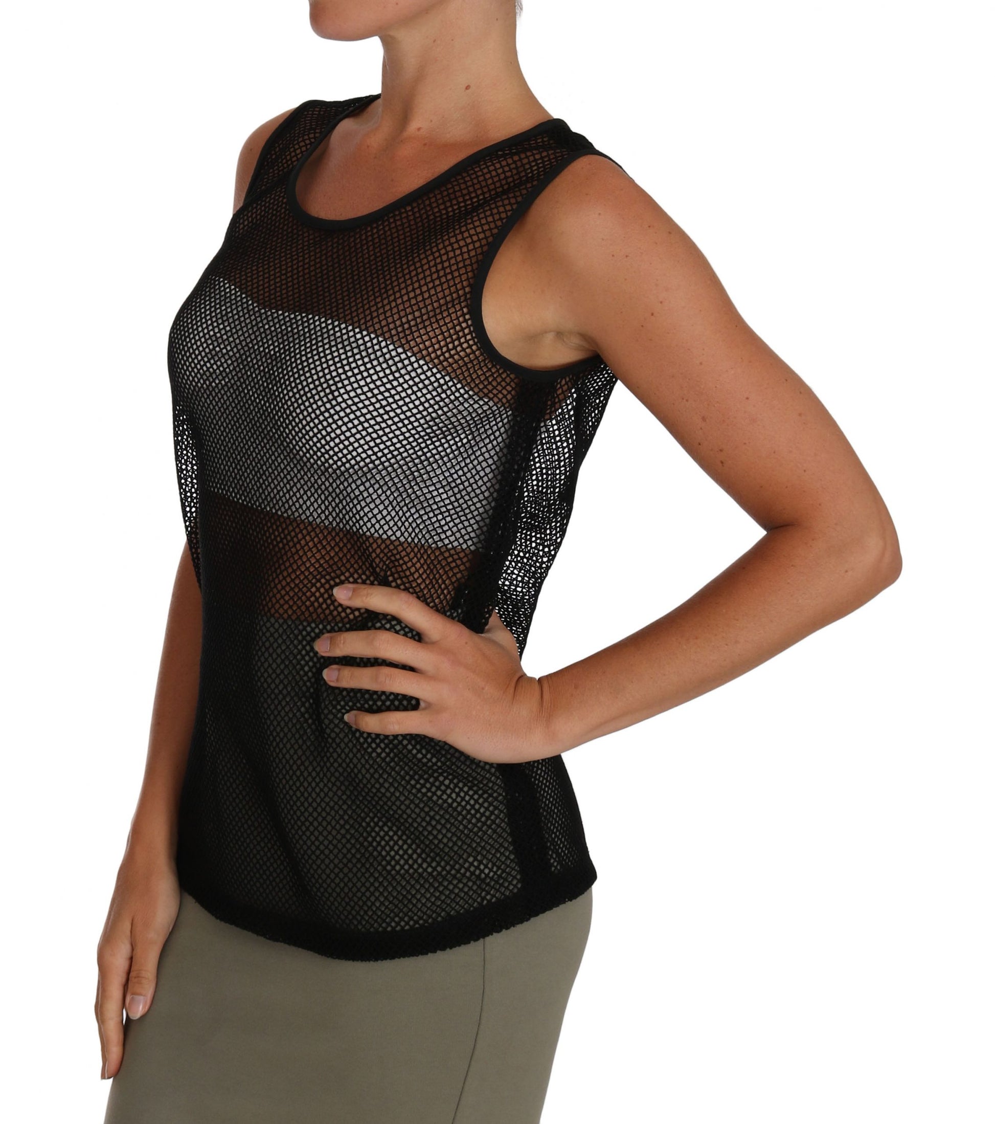 Elegant Black Mesh Sleeveless Blouse Top