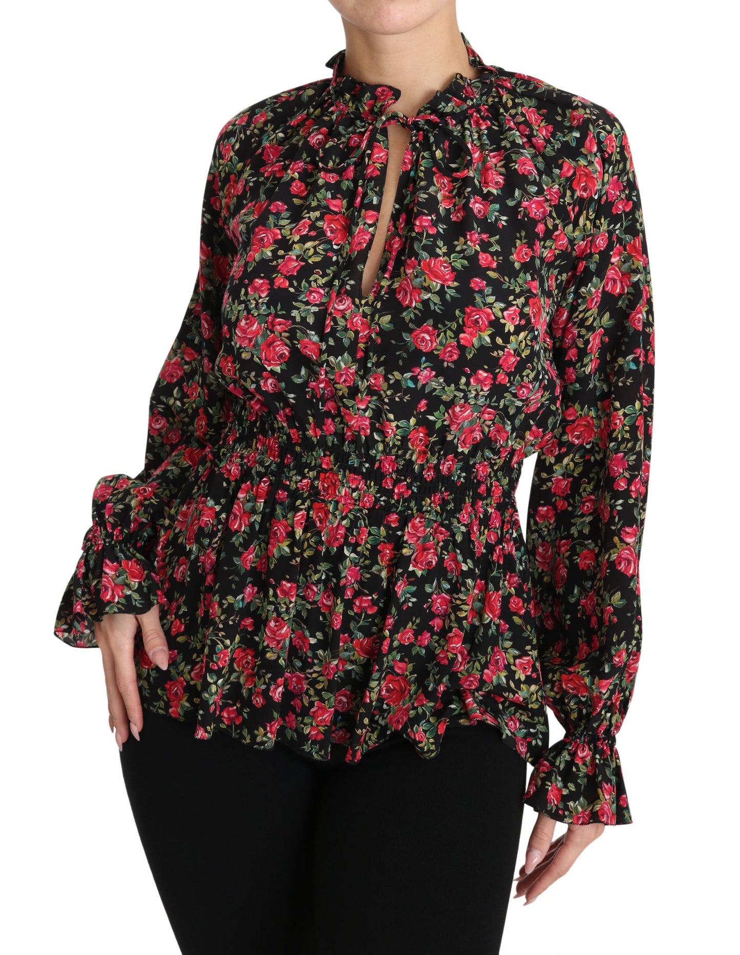 Elegant Black Floral Silk Shirt