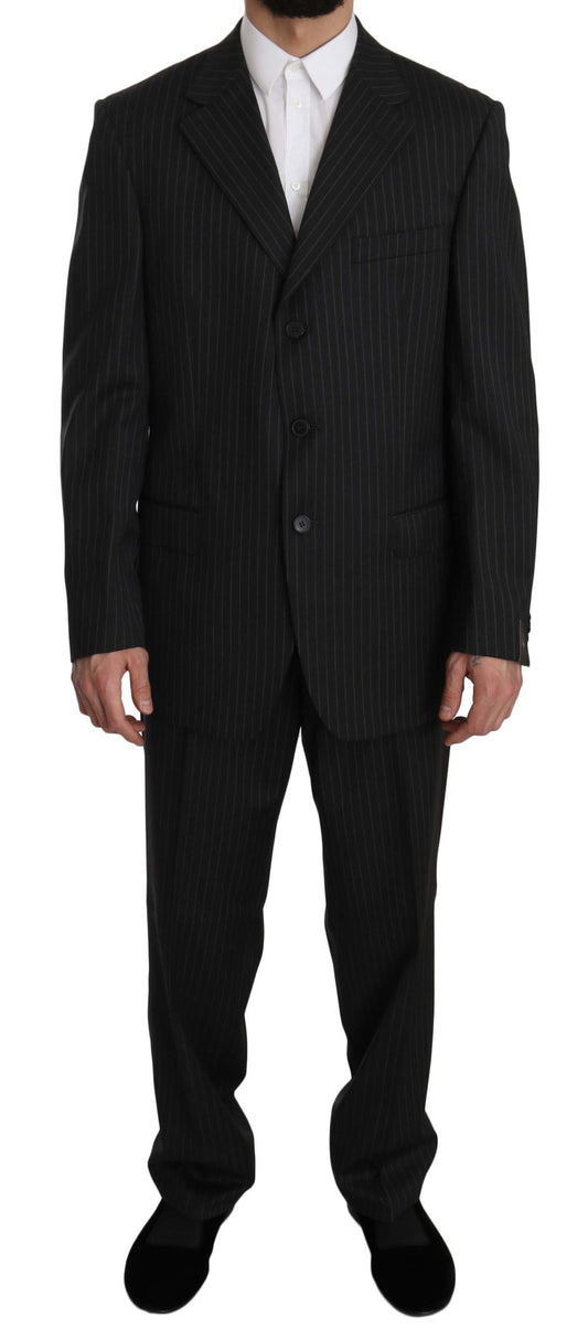 Elegant Black Striped Wool Suit