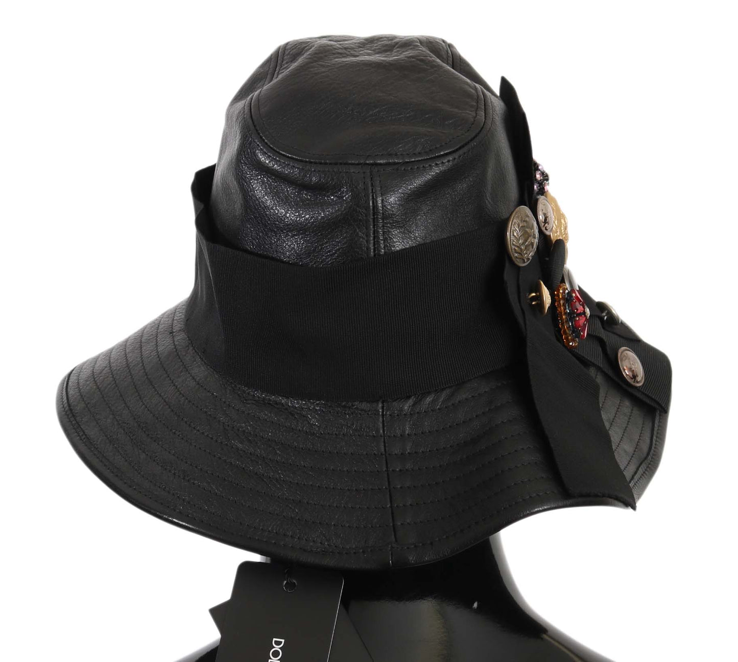 Elegant Black Leather Cloche Cap